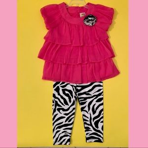 NWOT 24M two-piece Pink Ruffle top & Zebra bottom